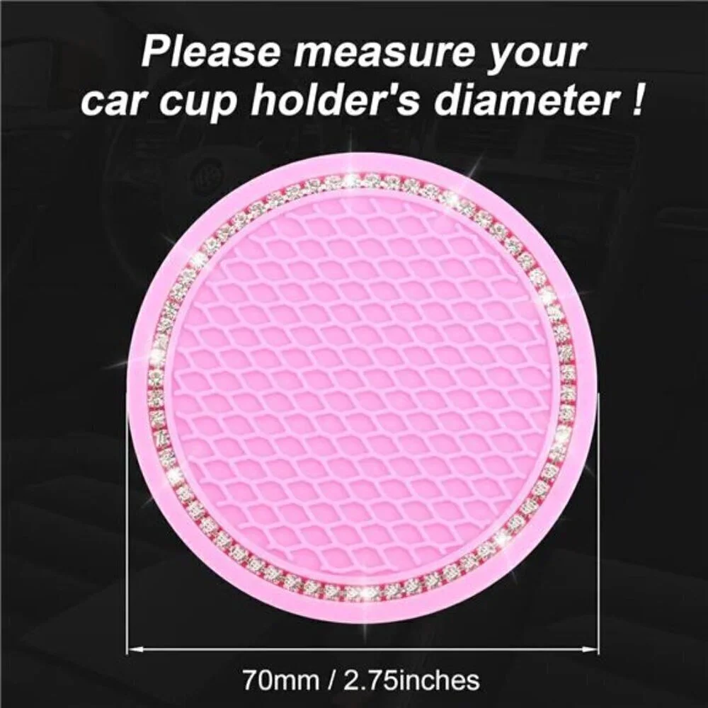 Pink Car Cup Coaster Bling Vehicle 2 Pack Rhinestone Diamond Universal Insert